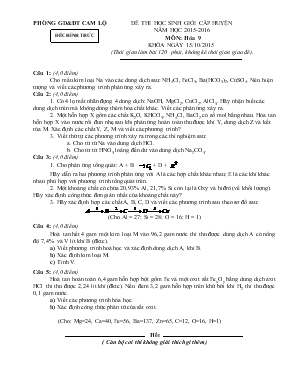 Đề thi học sinh giỏi cấp huyện năm học 2015 - 2016 môn Hóa 9